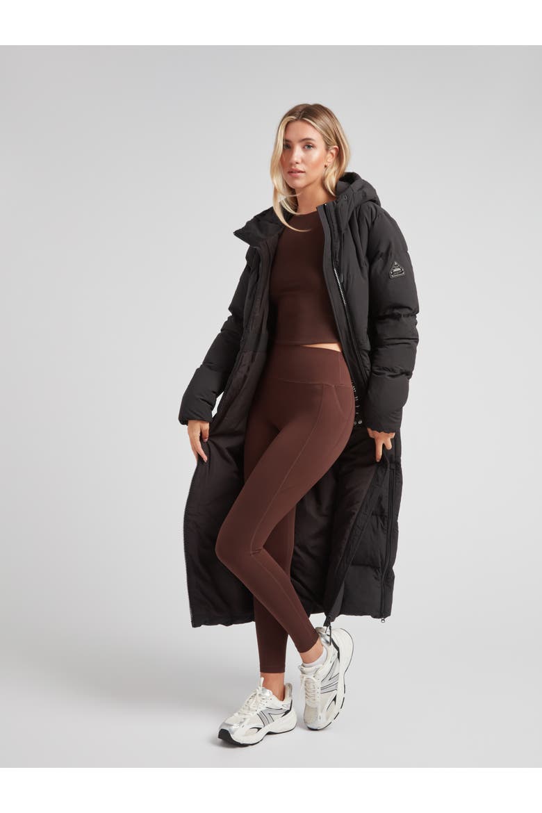Black Star Extra Long Down Coat, Alternate, color, BLACK