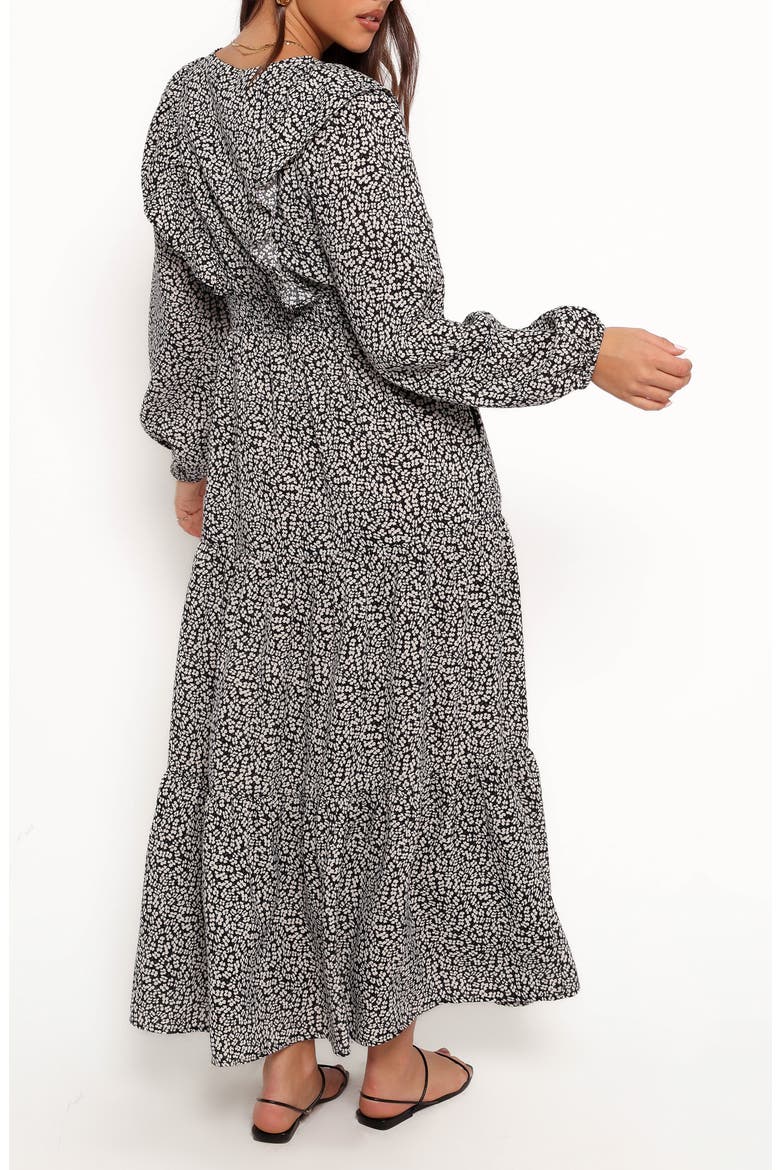 Isadora Floral Print Ruffle Long Sleeve Maxi Dress, Alternate, color, BLACK/IVORY