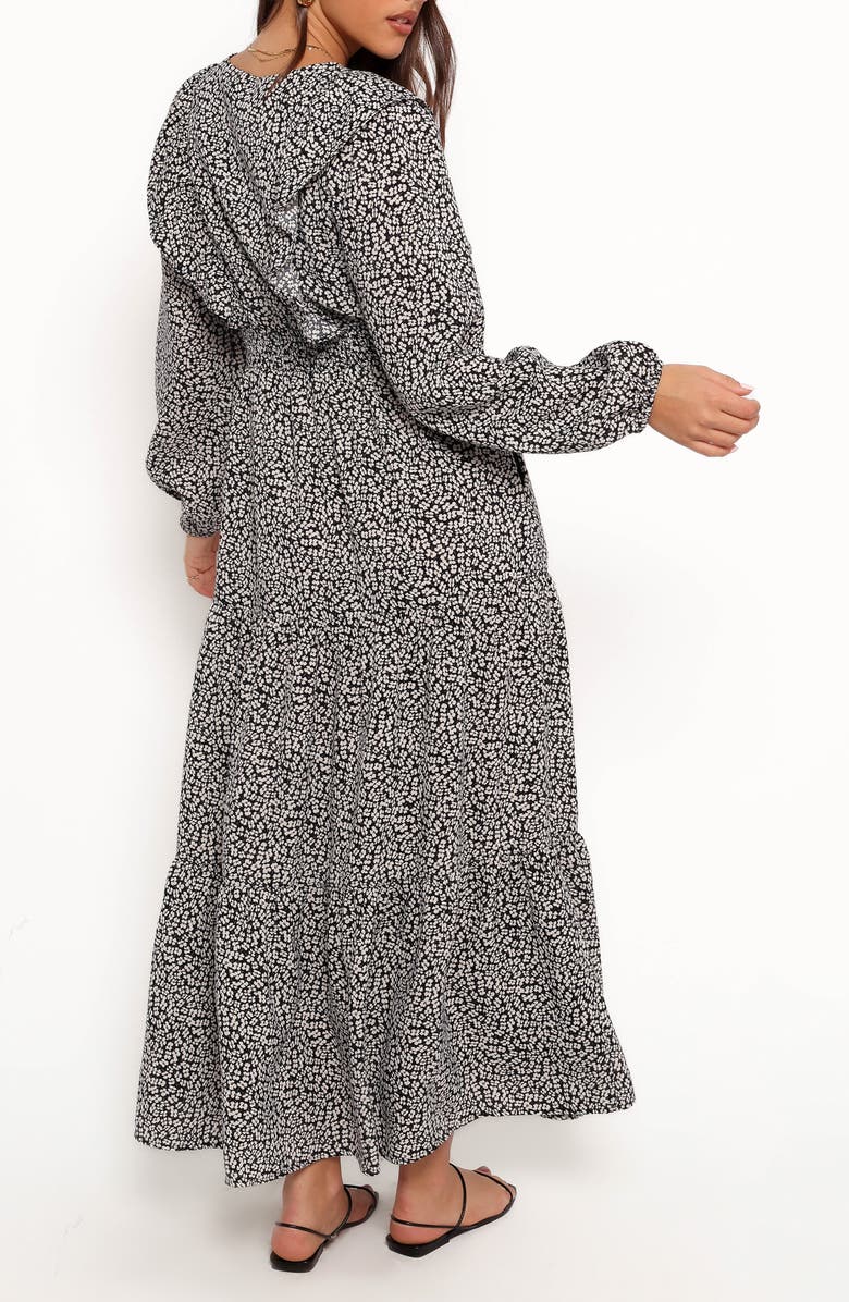 Petal & Pup Isadora Floral Print Ruffle Long Sleeve Maxi Dress, Alternate, color, Black/Ivory