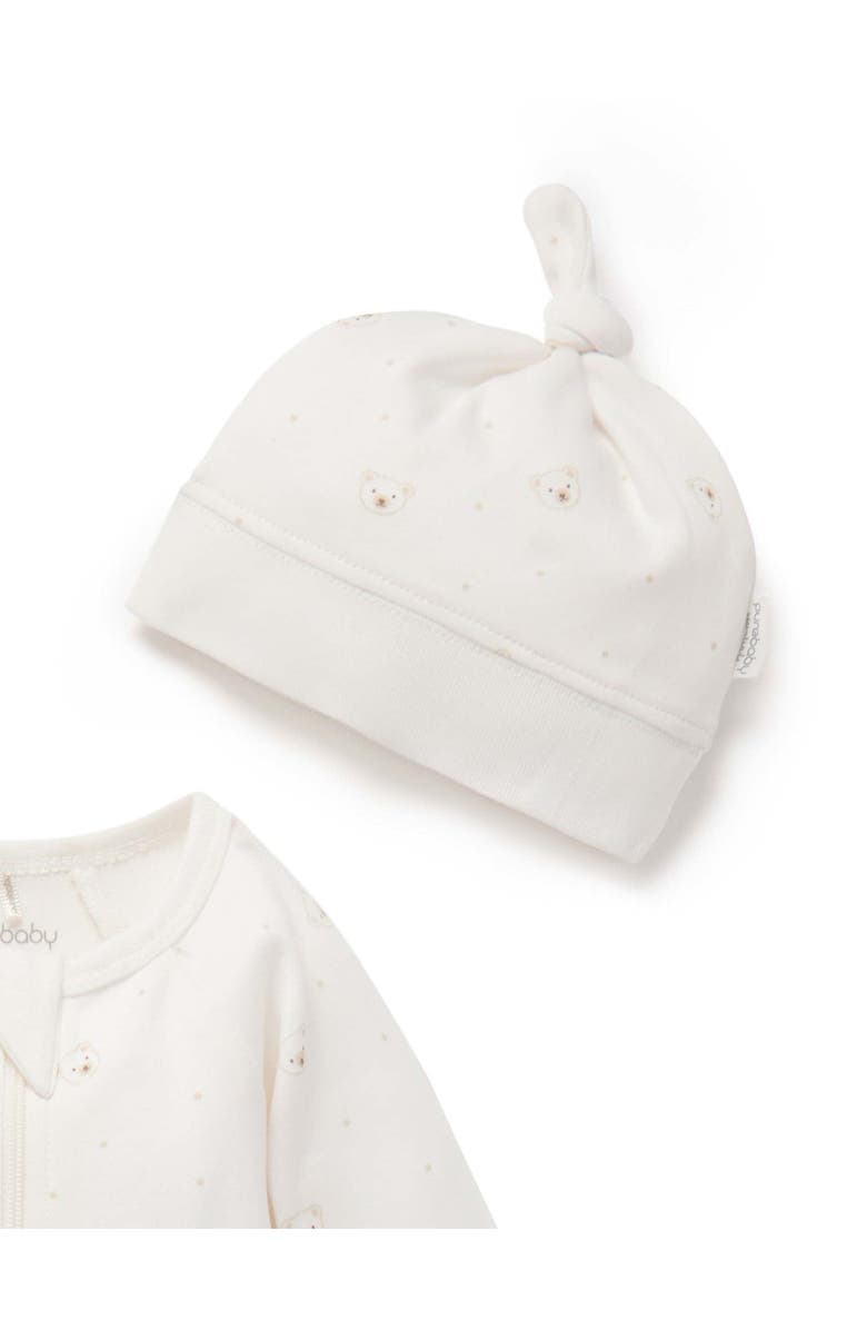 Purebaby Zip Growsuit & Hat Set, Alternate, color, Vanilla Bear