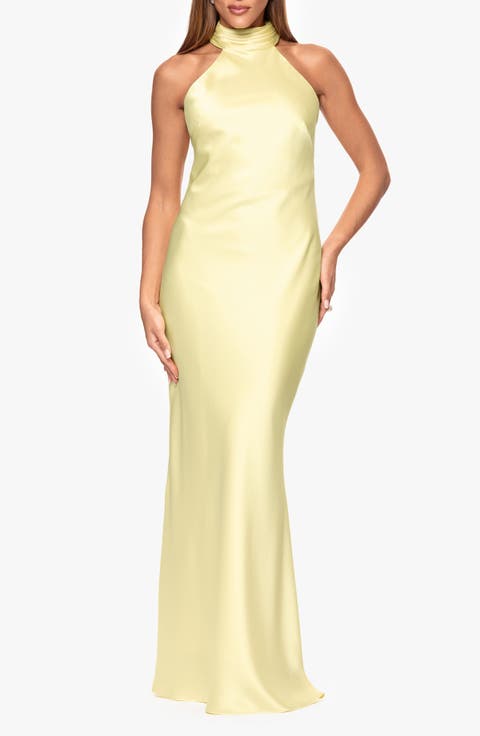 Halter Neck Satin Sheath Gown