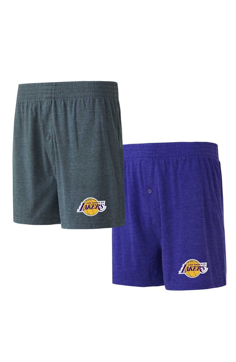CONCEPTS SPORT Men's Concepts Sport Purple/Charcoal Los Angeles Lakers Two-Pack Jersey-Knit Boxer Set, Main, color, 
