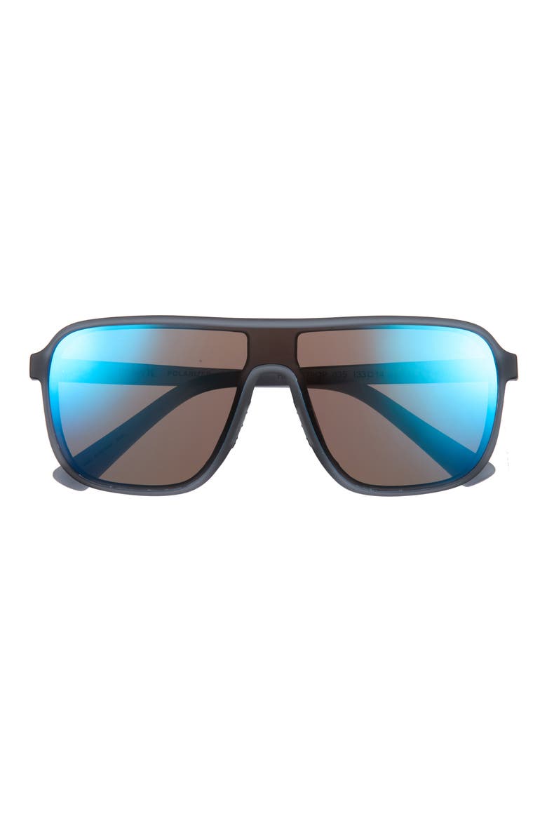 133mm Oversize Polarized Shield Sunglasses, Main, color, GREY / ICE BLUE MIRROR