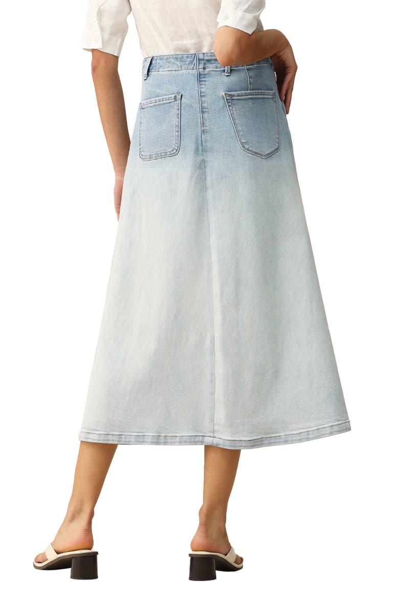 Caius Faux Pearl & Embroidery Detail Ombré Denim Skirt, Alternate, color, LIGHT BLUE