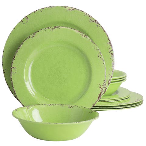 Mauna 12 Piece Melamine Dinnerware Set in Crackle Green