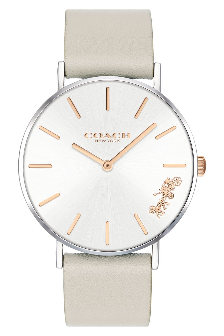 Perry Leather Strap Watch, 36mm, Main, color, SILVER WHITE
