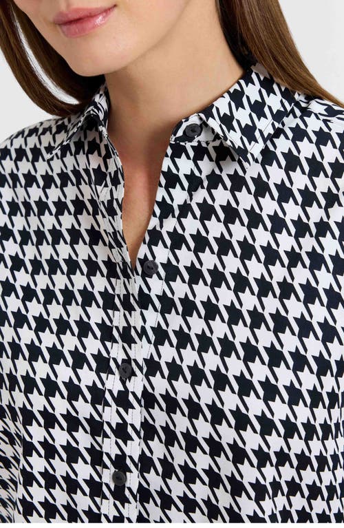 Foxcroft Meghan Houndstooth Cotton Button-up Shirt In Black