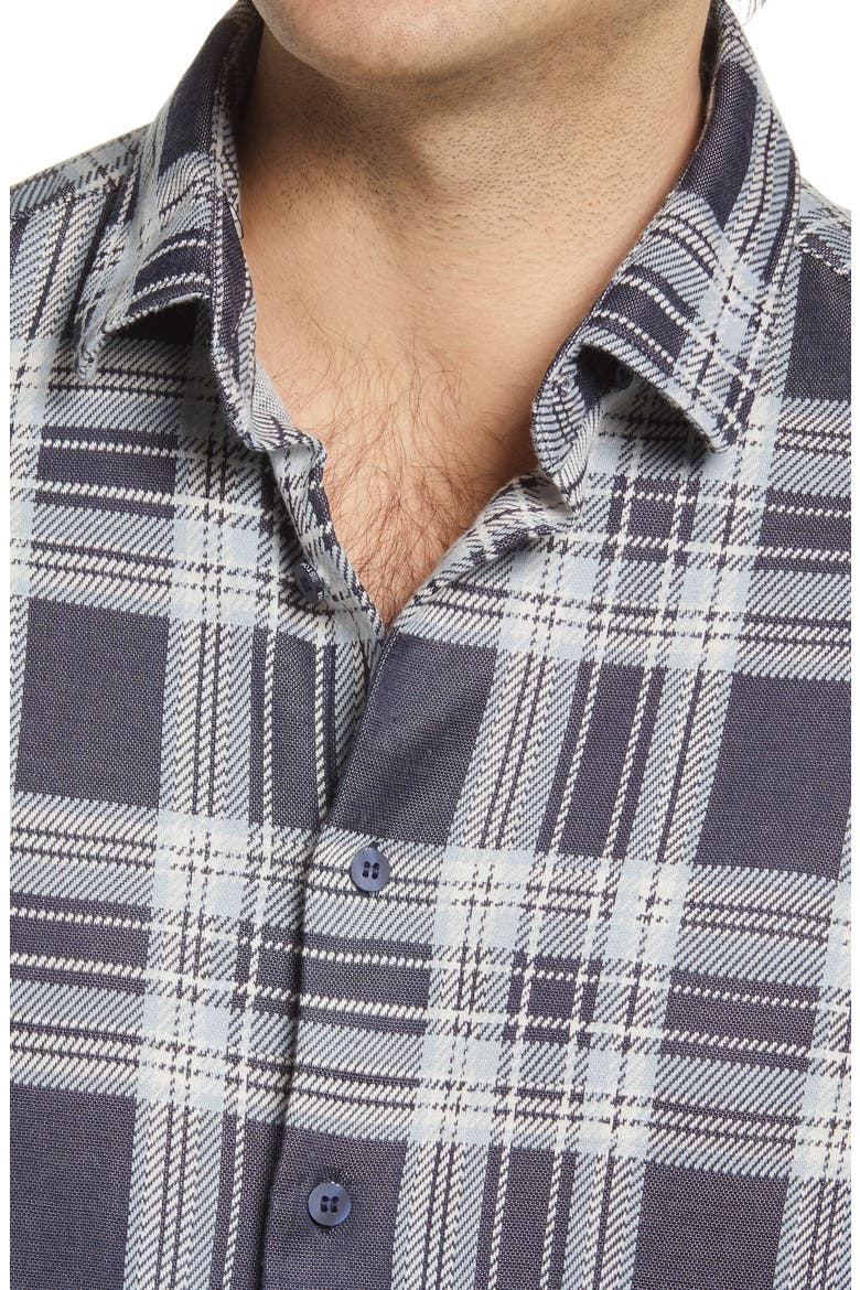 Plaid Dip Dye Knit Button-Up Shirt, Alternate, color, NAVY
