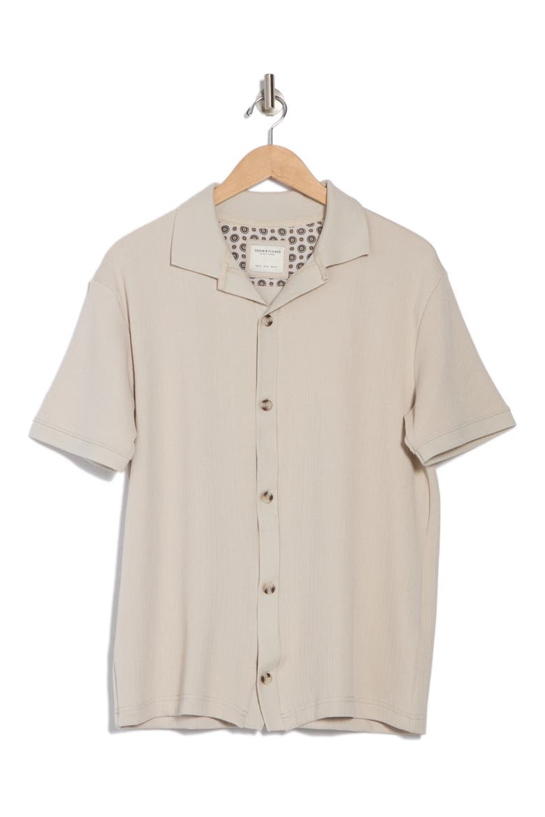 Ribbed Knit Camp Shirt, Alternate, color, STONE