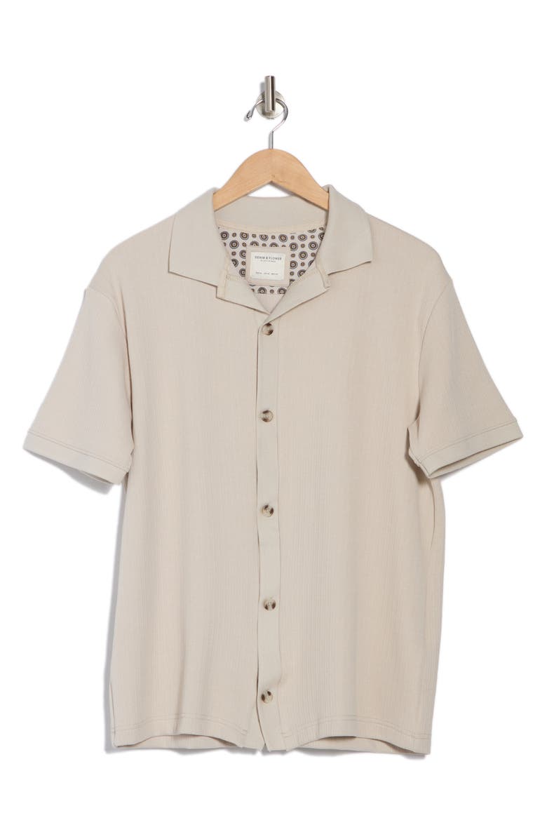 DENIM AND FLOWER Ribbed Knit Camp Shirt, Alternate, color, Stone