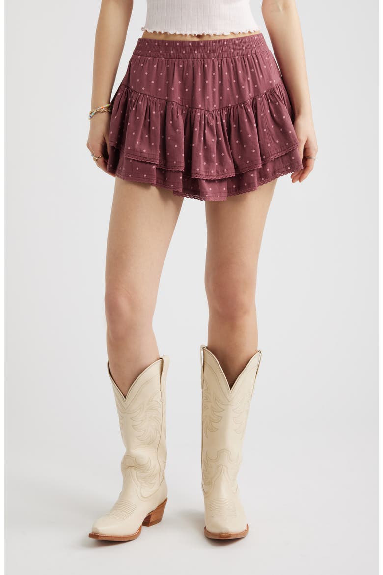 Lace Trim Ruffle Skort, Main, color, BURGUNDY- PINK KAT DOT