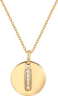 SUZY LEVIAN Yellow Sterling Silver White Cubic Zirconia Initial Disc Pendant Necklace