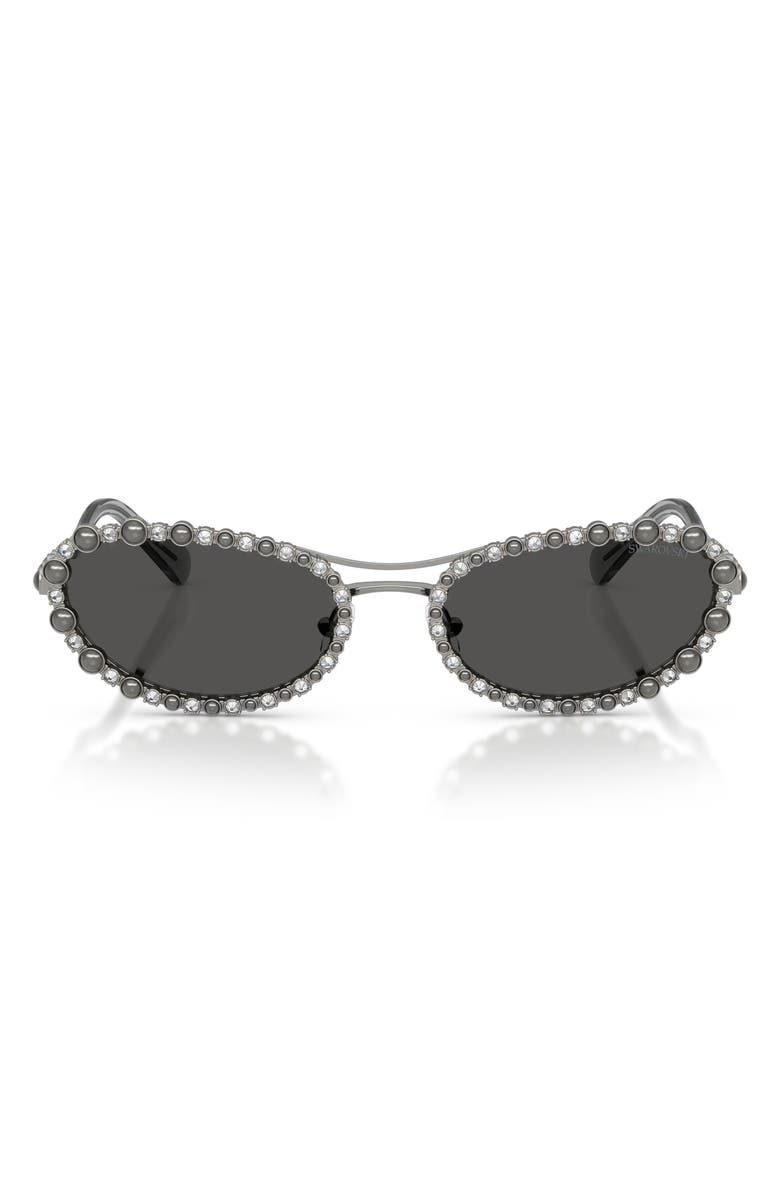 Swarovski 56mm Oval Sunglasses, Main, color, Gunmetal / Dark Grey