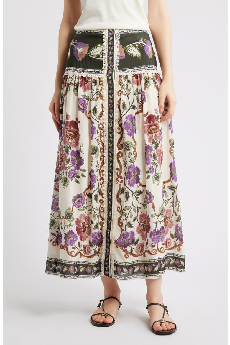 Rococo Floral Midi Skirt, Main, color, ROCOCO FLOWERS CREAM