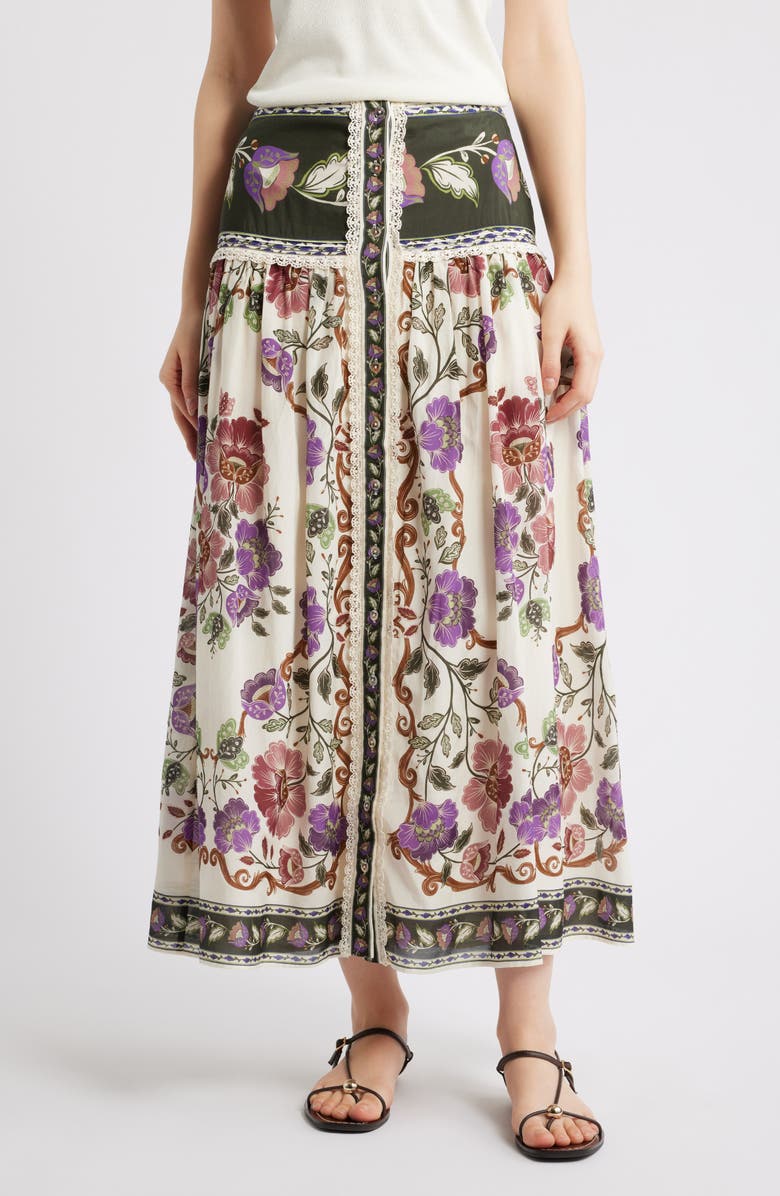 FARM Rio Rococo Floral Midi Skirt, Main, color, Rococo Flowers Cream