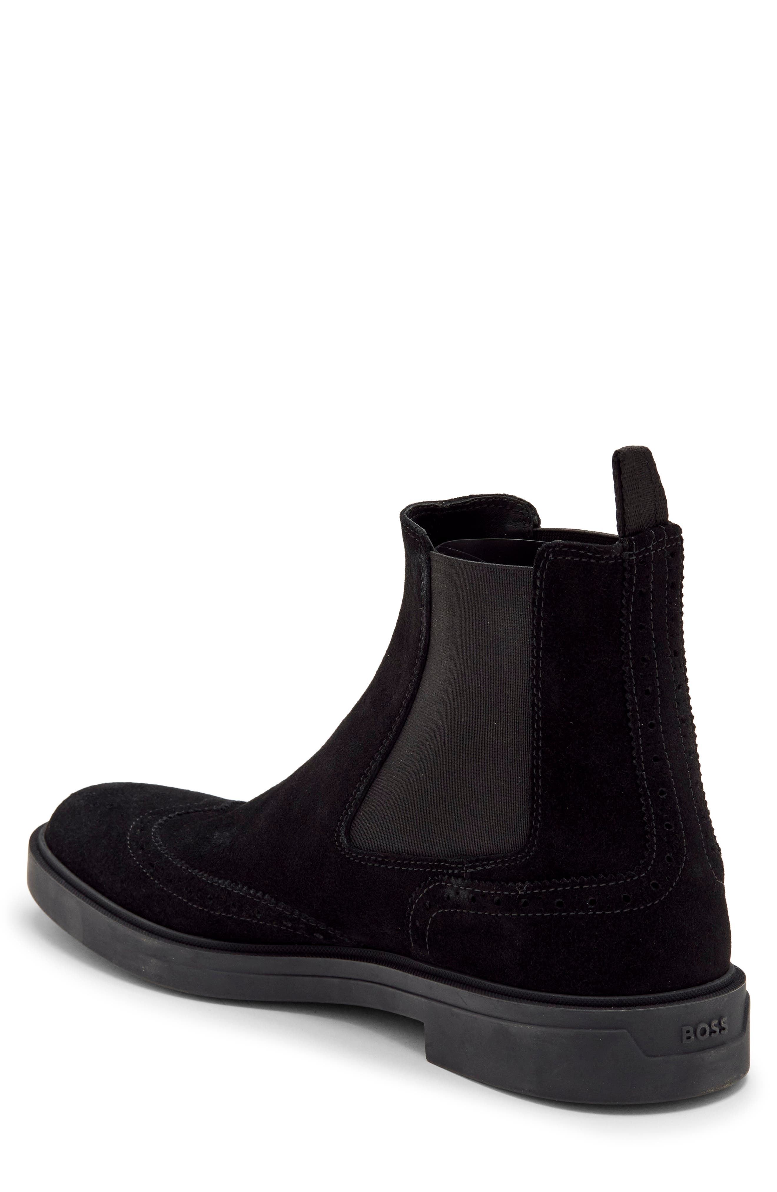 Calev Brogue Chelsea Boot, Alternate, color, BLACK
