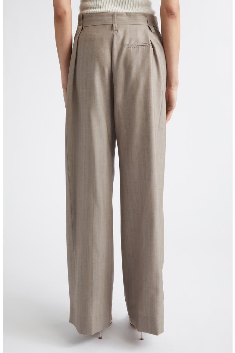 Pleated Virgin Wool Herringbone Straight Leg Pants, Alternate, color, LIMESTONE