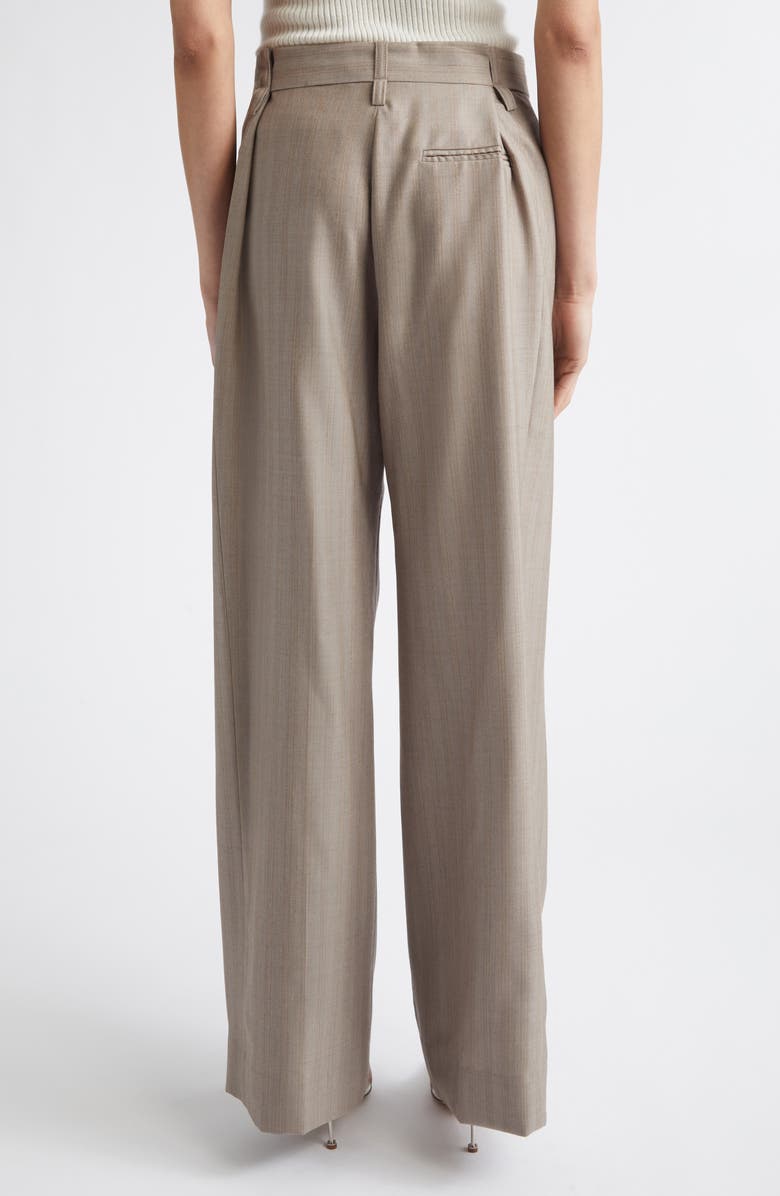 Victoria Beckham Pleated Virgin Wool Herringbone Straight Leg Pants, Alternate, color, Limestone