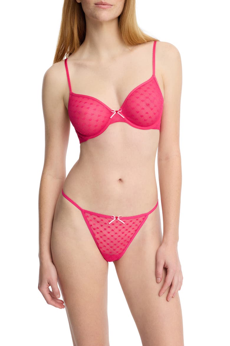 Heart Breaker Lace G-String Thong, Alternate, color, NEON FUCHSIA