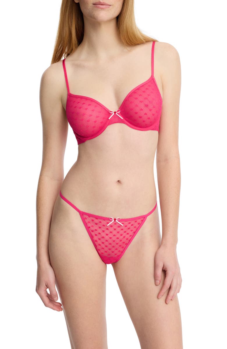 Skarlett Blue Heart Breaker Lace G-String Thong, Alternate, color, Neon Fuchsia