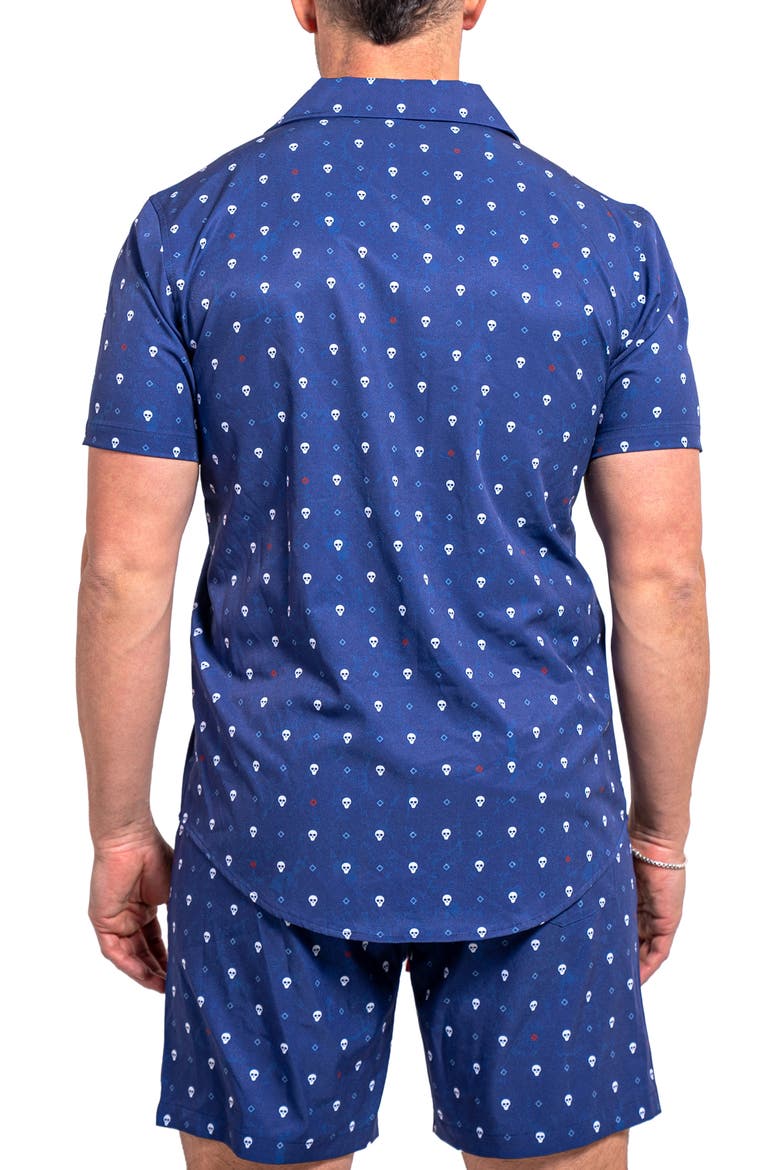 Beachskull Blue Short Sleeve Cotton Button-Up Shirt, Alternate, color, BLUE