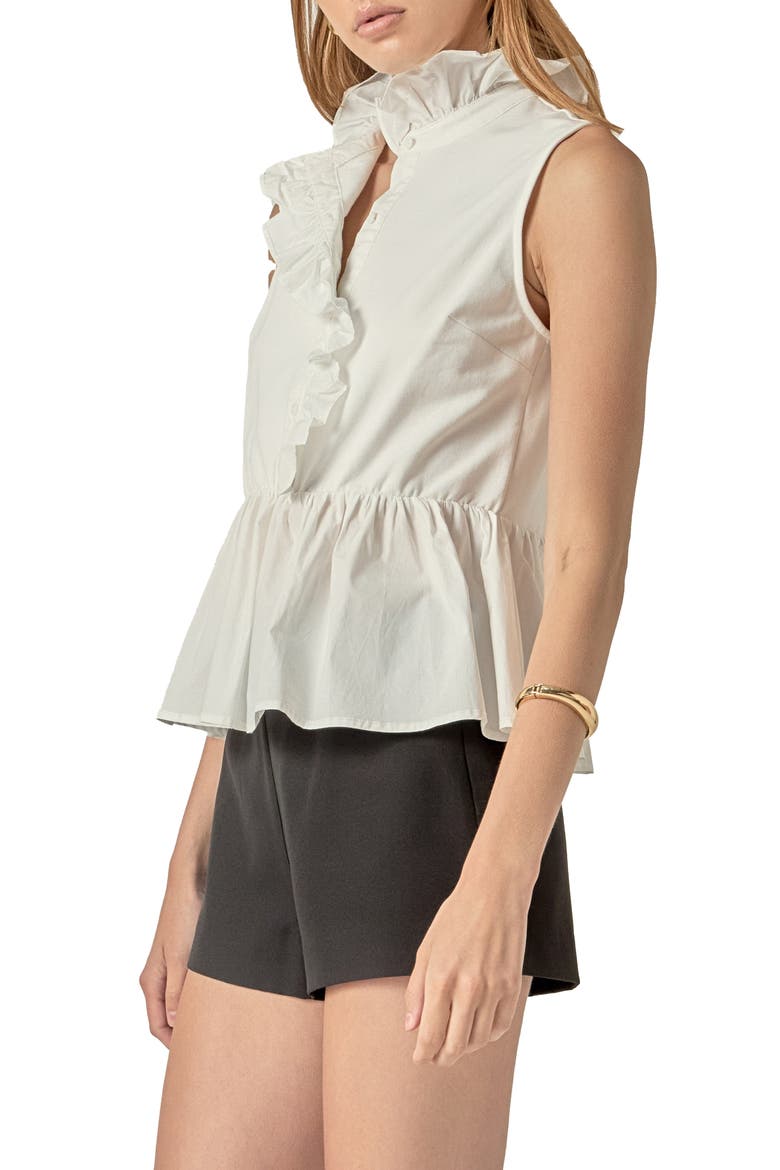 Mixed Media Ruffle Peplum Top, Alternate, color, WHITE