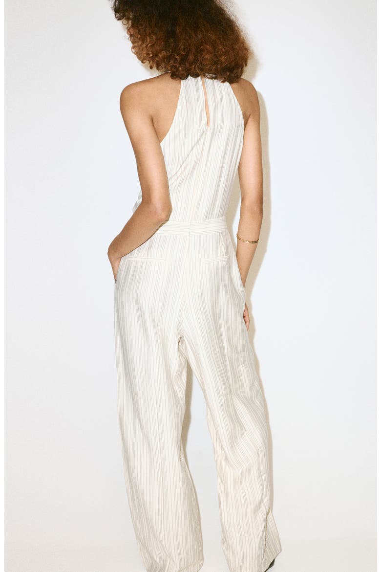 Striped Halter Wide Leg Jumpsuit, Alternate, color, ECRU