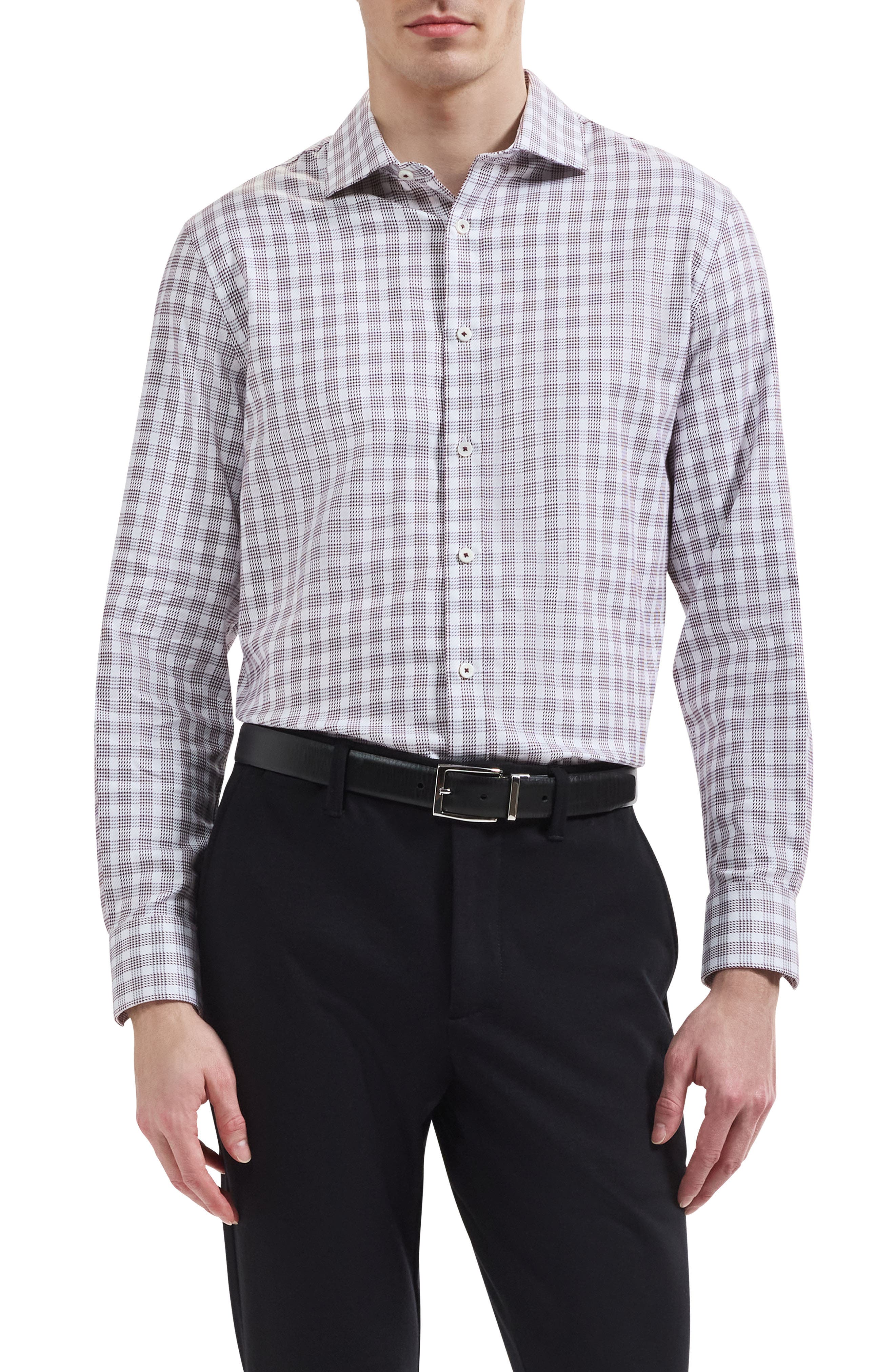 Calender Button Shape Bugatchi Axel Shaped Fit Check Stretch Button-Up Shirt (Men) | Nordstrom