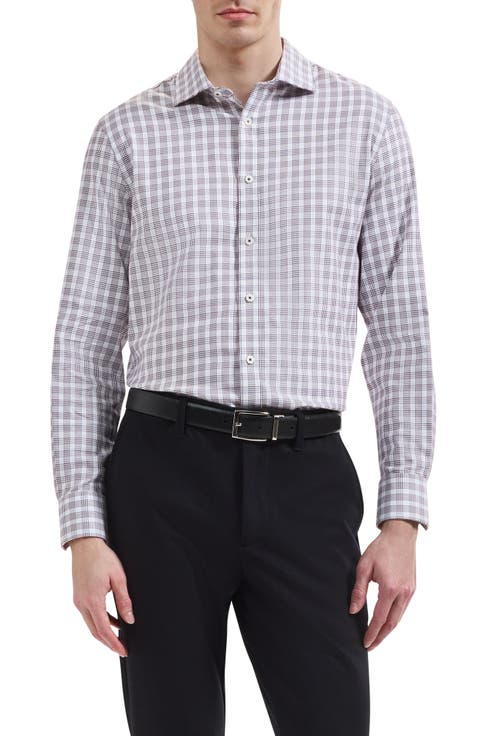 Axel Shaped Fit Check Stretch Button-Up Shirt