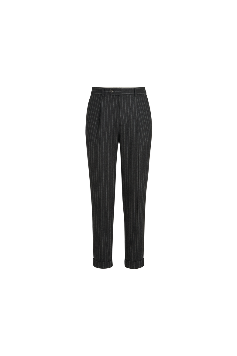 Virgin wool and cashmere chalk stripe flannel trousers with pleat, Alternate, color, Anthracite