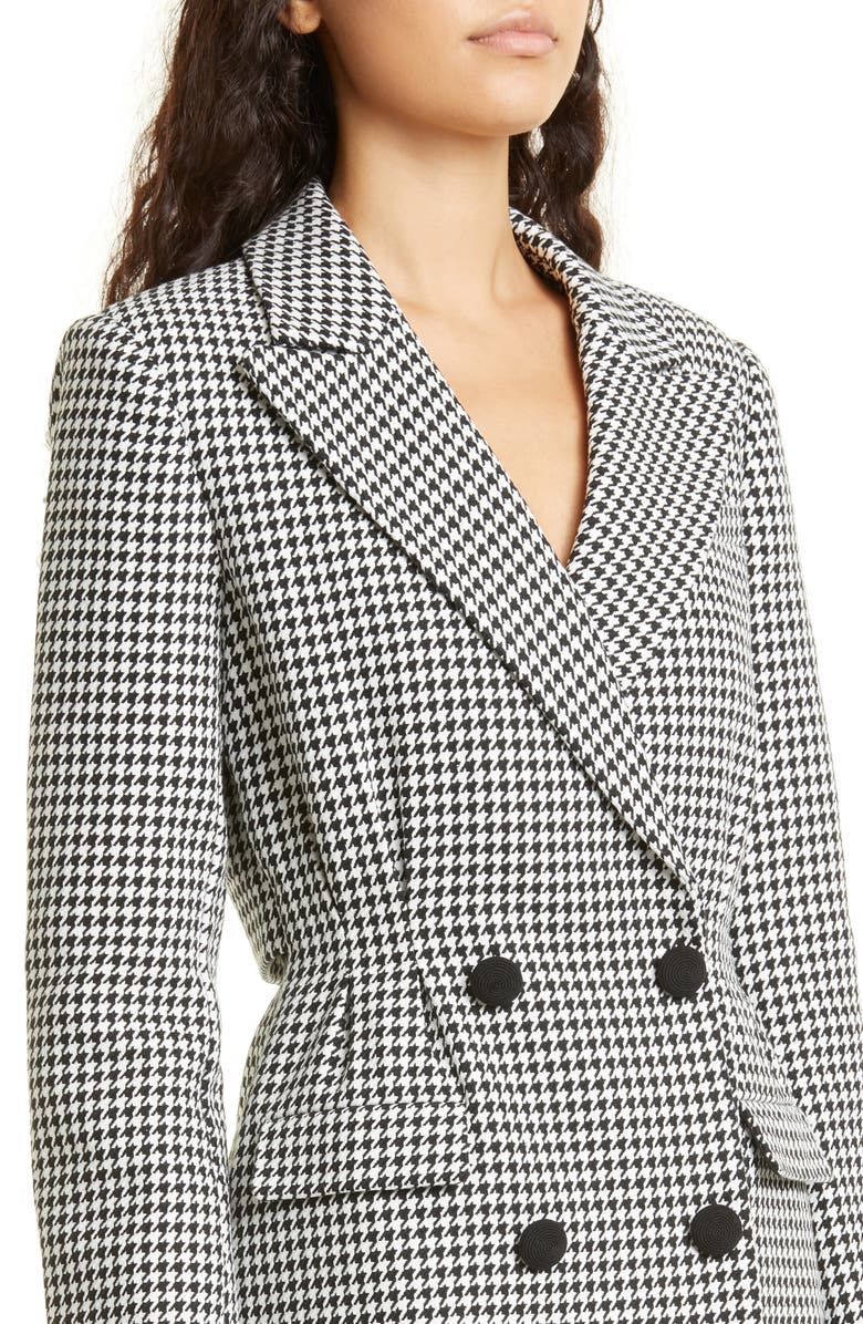 Self-Portrait Houndstooth Double Breasted Long Sleeve Cotton Blazer Minidress, Alternate, color, 