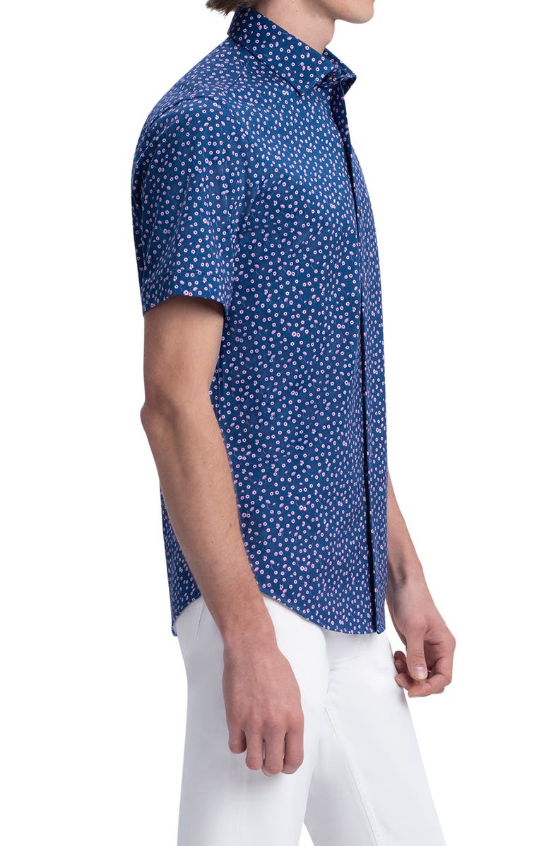 Bugatchi Men's Tech Short Sleeve Stretch Cotton Button-Up Shirt, Alternate, color, Navy