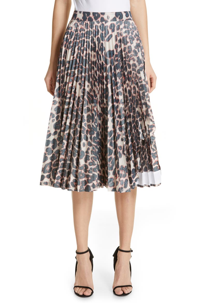Panther Print Pleated Taffeta Skirt, Main, color, ELECTRIC PANTHER