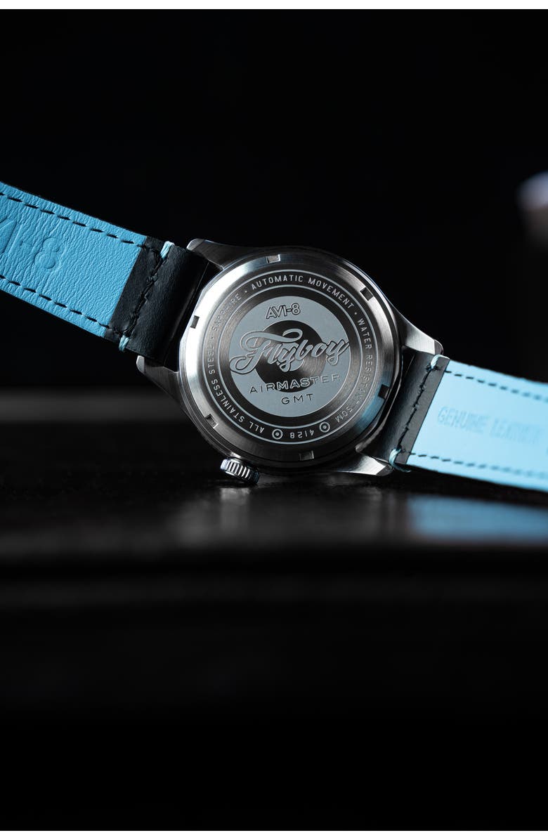 AVI-8 Flyboy Airmaster GMT Leather Strap Watch, 40mm, Alternate, color, White