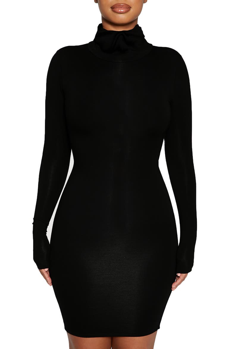 Scrunch Neck Minidress, Main, color, BLACK