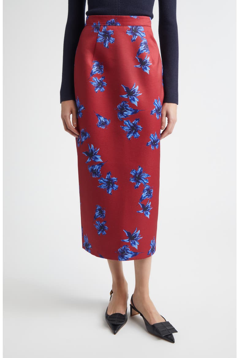 Lorelei Festive Lilies Faille Midi Skirt, Main, color, FESTIVE LILLIES RED BLUE