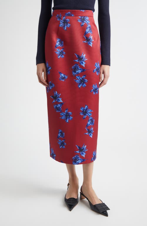 Emilia Wickstead Lorelei Festive Lilies Faille Midi Skirt In Red