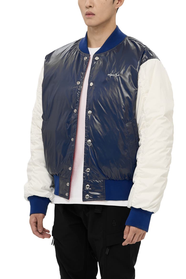 Hamden Mens Reversible Down Varsity Jacket, Alternate, color, Blue