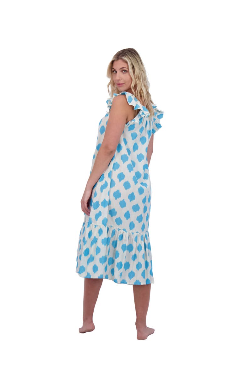 Mer St. Barth Eva Women's Ruffle Sundress Cream Aqua Ikat, Alternate, color, 