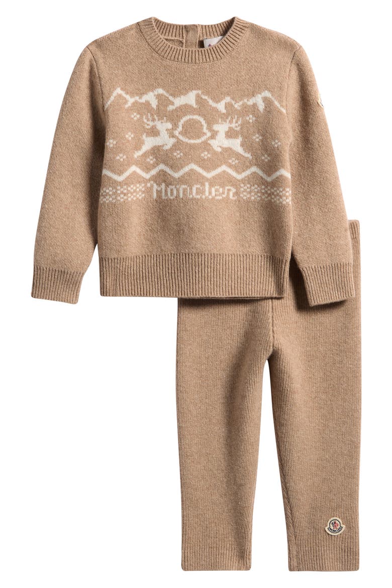 Deer Fair Isle Wool & Cashmere Sweater & Leggings Set, Main, color, BEIGE