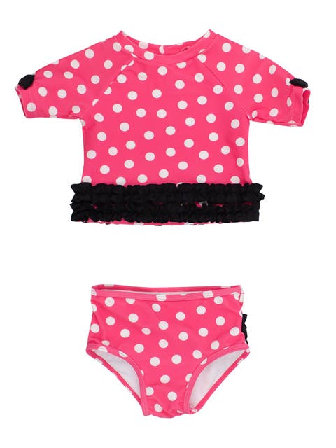 Classic Bow Short Sleeve UPF50 Rash Guard 2-Piece Swimsuit with Signature Rear Ruffles