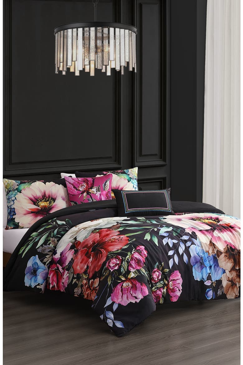 Black Night Poppies Reversible 5-Piece Comforter Set, Alternate, color, BLACK