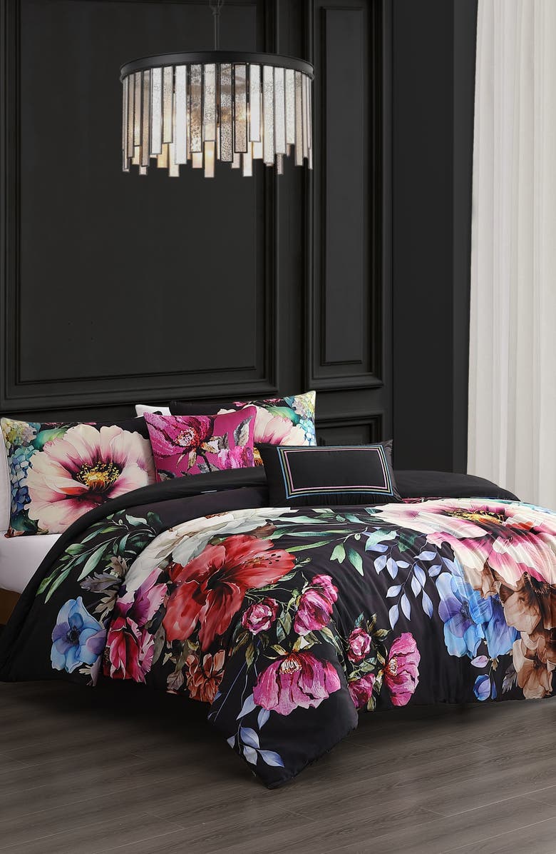 Bebejan Black Night Poppies Reversible 5-Piece Comforter Set, Alternate, color, Black