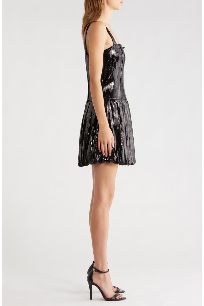 Bella Bubble Hem Sequin Cocktail Minidress, Alternate, color, BLACK