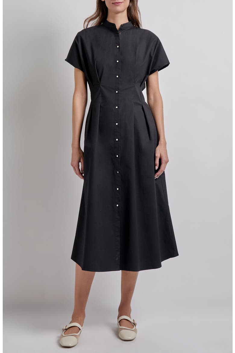Button-Up Cotton Midi Dress, Main, color, BLACK