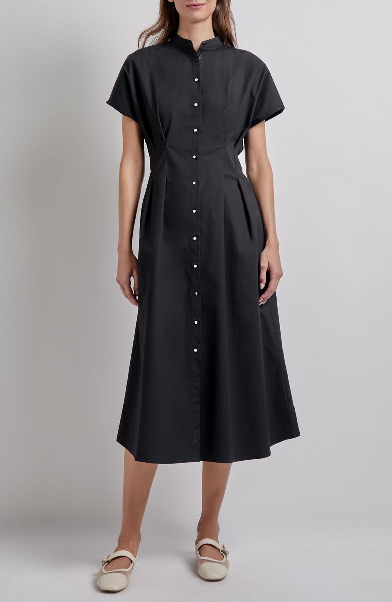 Misook Button-Up Cotton Midi Dress, Main, color, Black