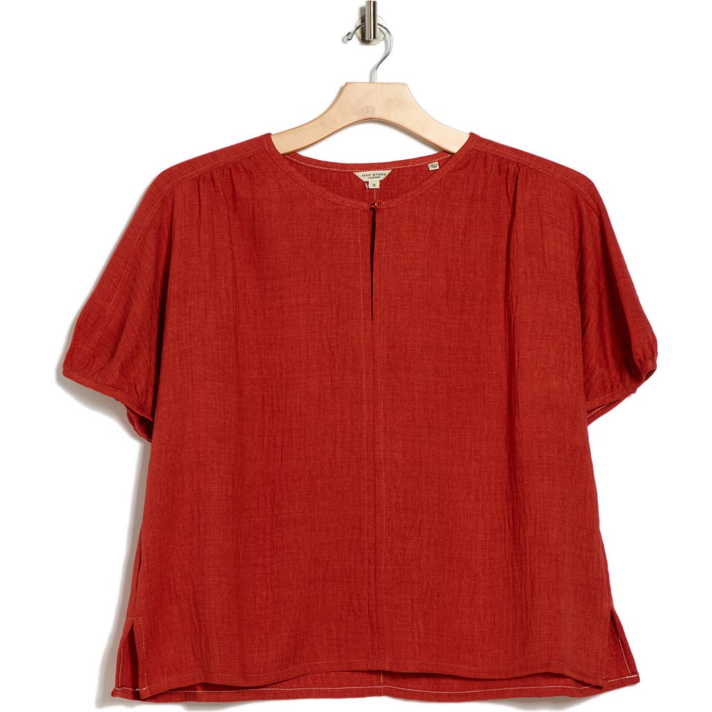 Max Studio Bubble Short Sleeve Top In Red