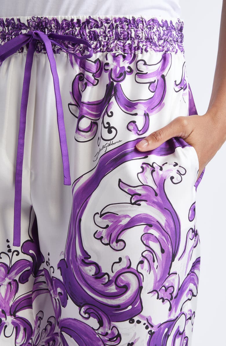 Dolce&Gabbana Majolica Silk Pants, Alternate, color, H15dq Maiolica 3L Viola