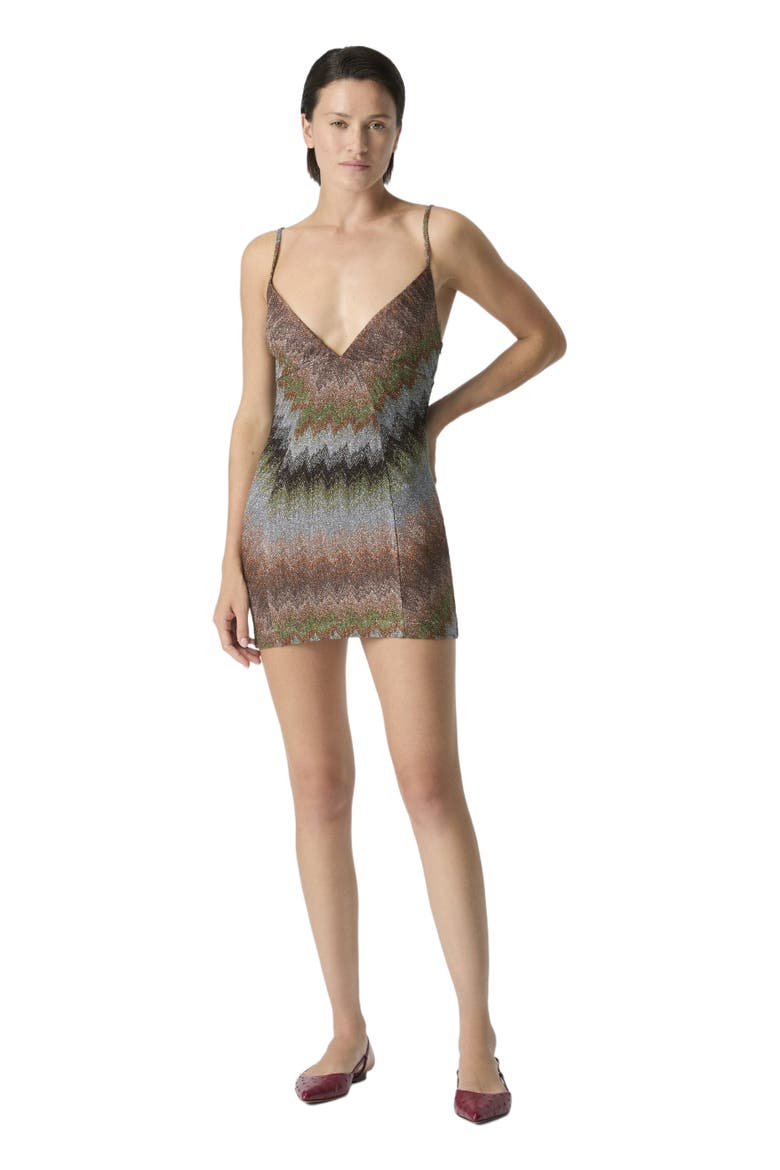 Sleeveless Mini Dress In Viscose Lamé With Deep Neckline, Main, color, Multicoloured