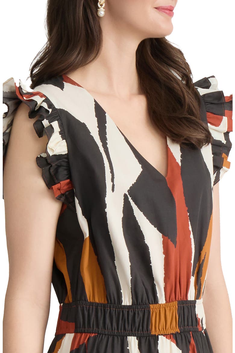 Ruffle Fit & Flare Midi Dress, Alternate, color, JONES BLACK MULTI